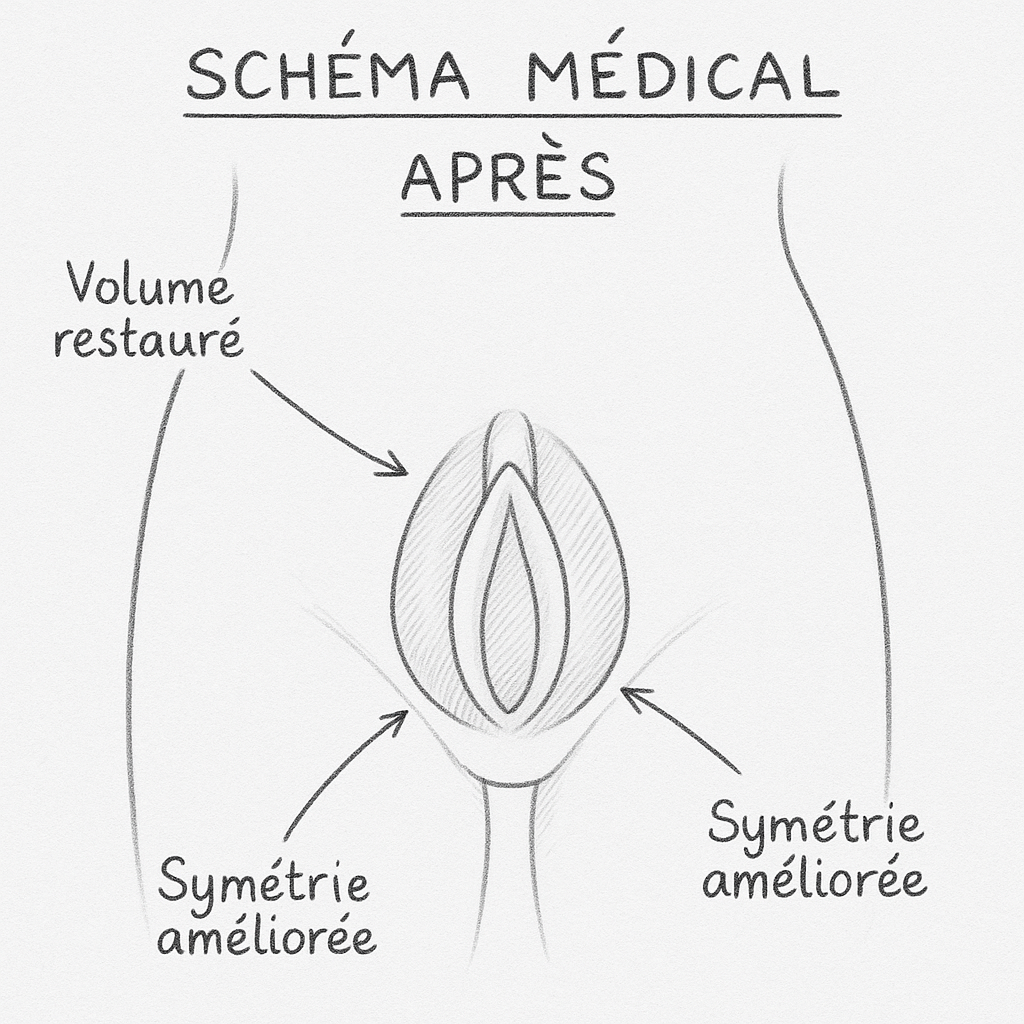 Après lipostructure des grandes lèvres